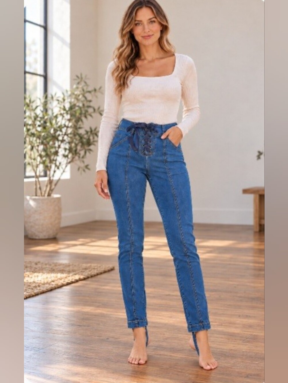Current Air Blue Lace Up Stirrup Side Zip Skinny Jeans NWT Small Western